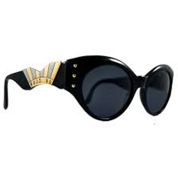 Vintage 80s LE CLUB Actif Sunglasses Black Gold Silver RARE CHUNKY RETRO SLEAZE - Picture 1 of 8